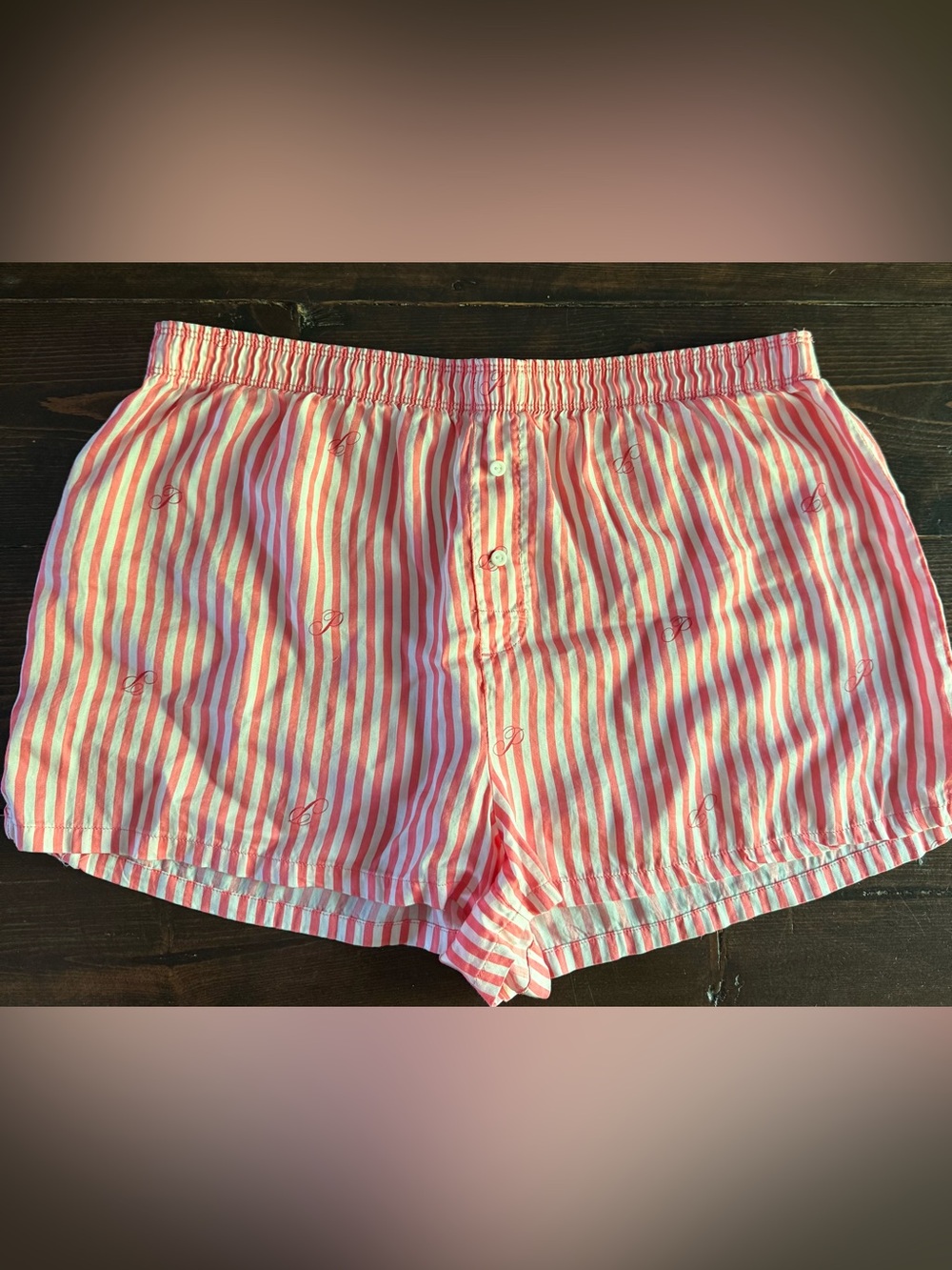 PINK Victoria's Secret Coral Pink and White Striped Boxers